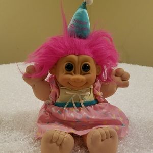 Vintage Russ Troll 12" Pink Hair Happy Birthday.